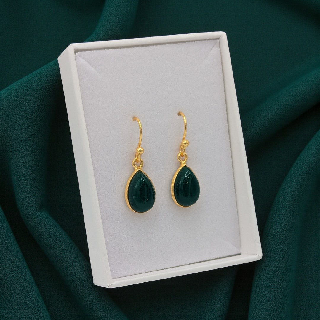 Emira Gold Plated Sterling Silver Green Onyx Tear Drop Earrings