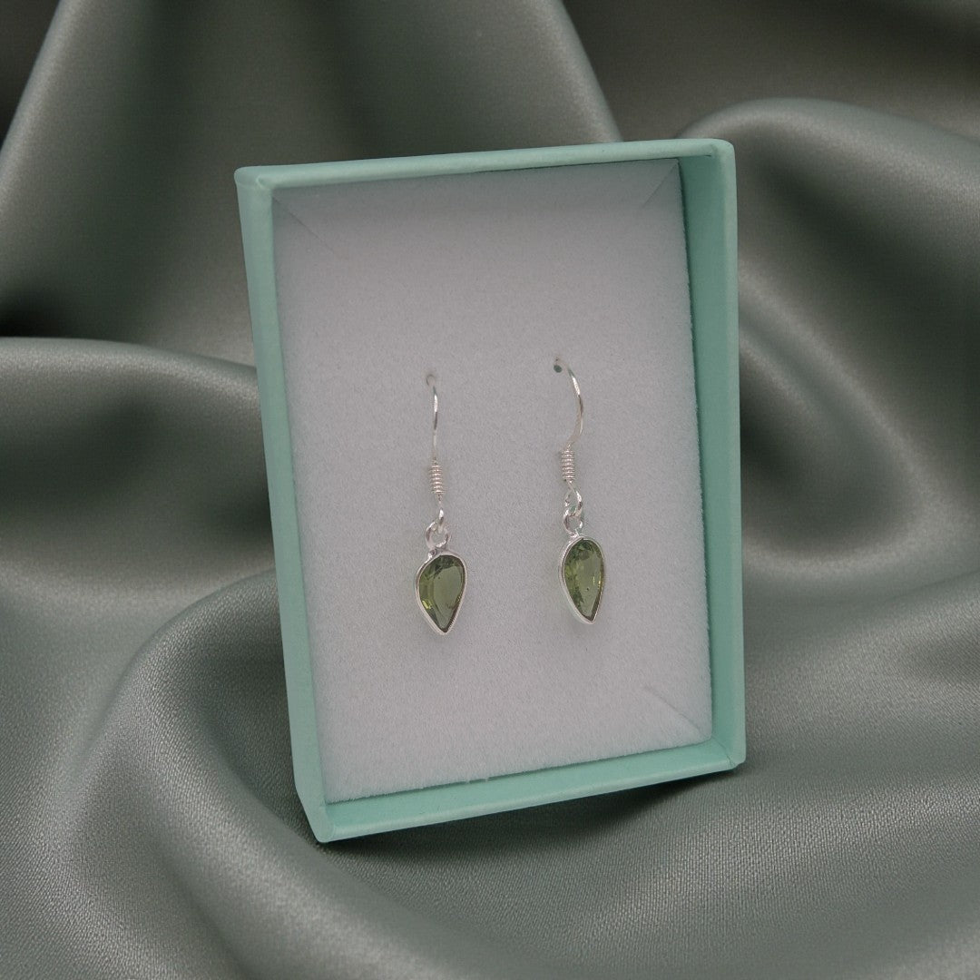 Sterling Silver Peridot Teardrop Earrings 1.1"