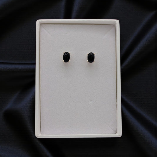 Sterling Silver Emira Black Onyx Oval Stud Earrings 0.2"