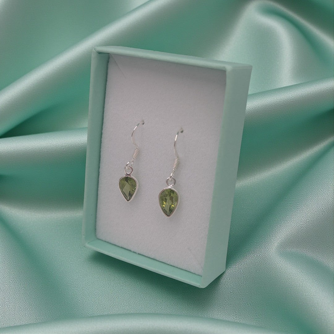 Sterling Silver Peridot Teardrop Earrings 1.1"