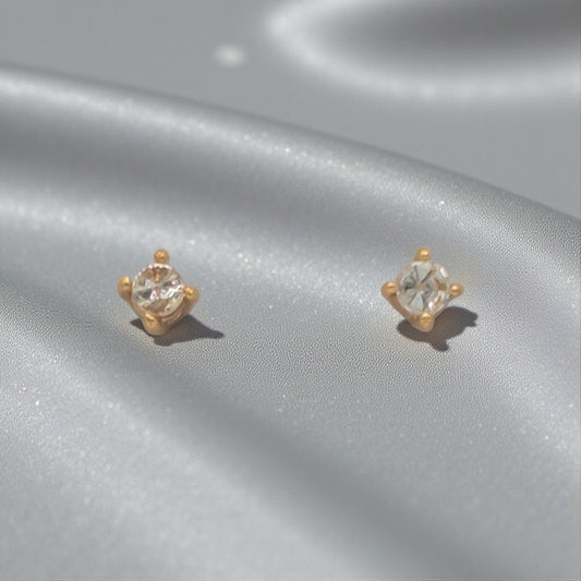 Emira Gold Plated Sterling Silver Cubic Zirconia Dainty Stud Earrings