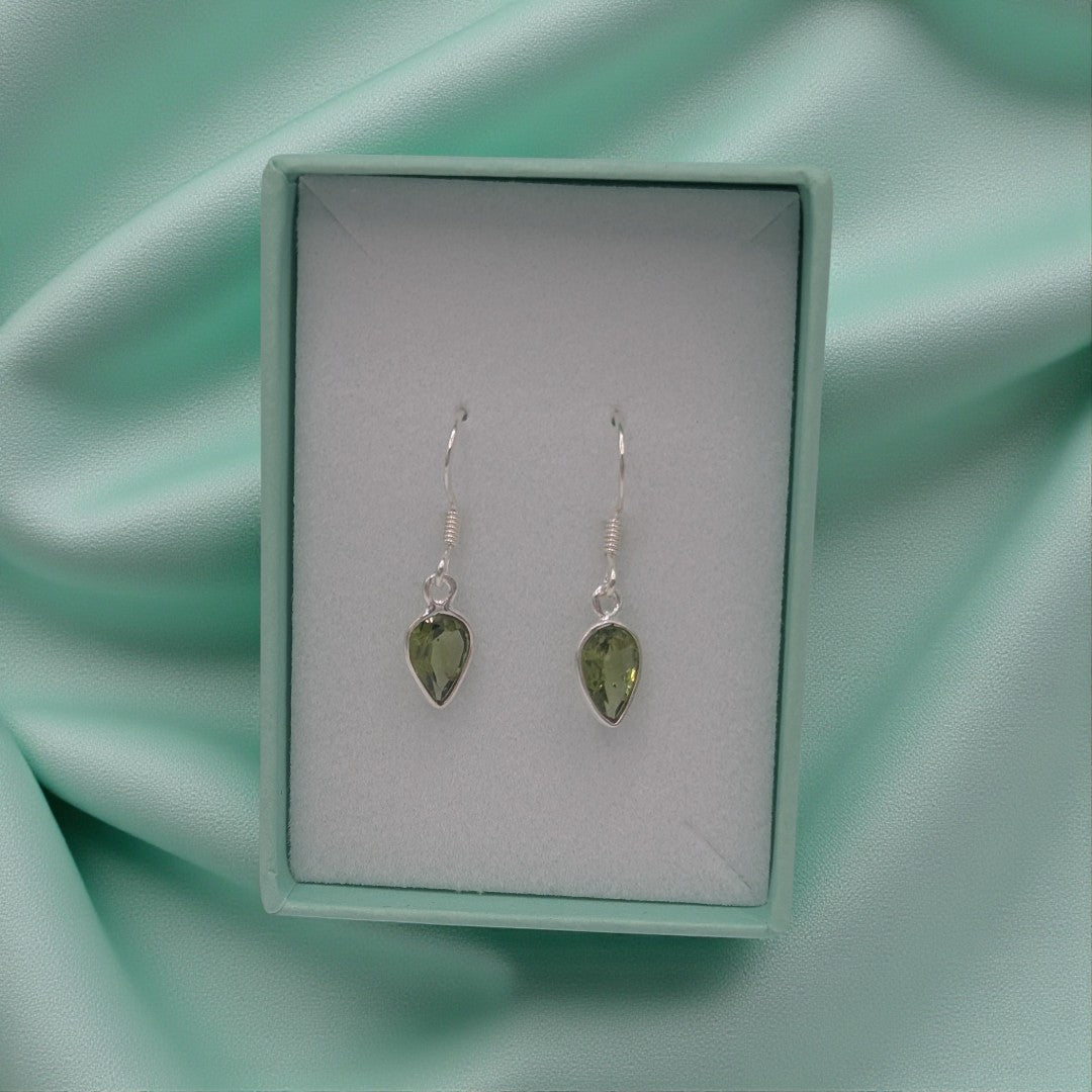 Sterling Silver Peridot Teardrop Earrings 1.1"