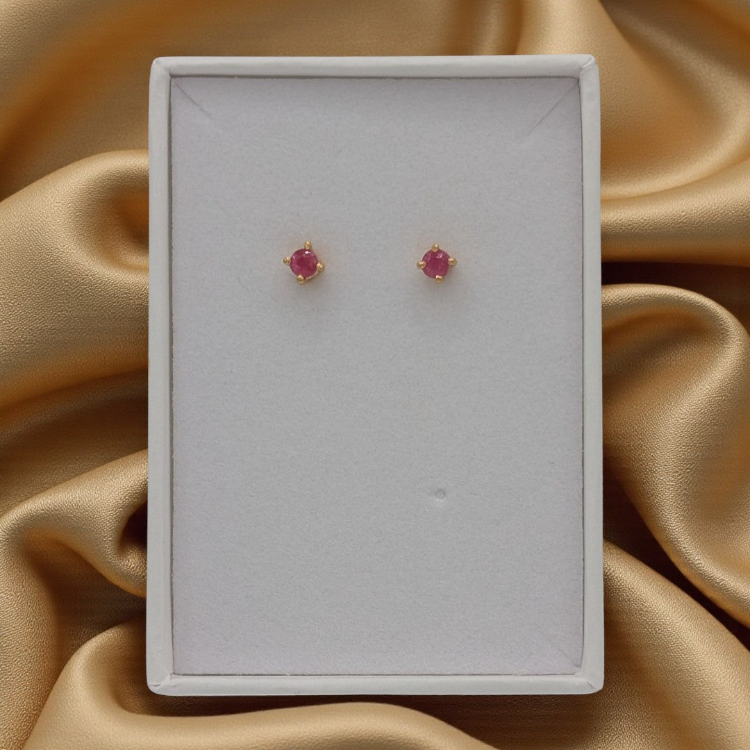 Emira Gold Plated Sterling Silver Ruby Dainty Stud Earrings