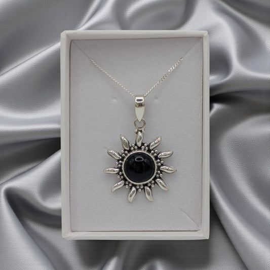 Sterling Silver Emira Black Onyx Celestial Sun Necklace