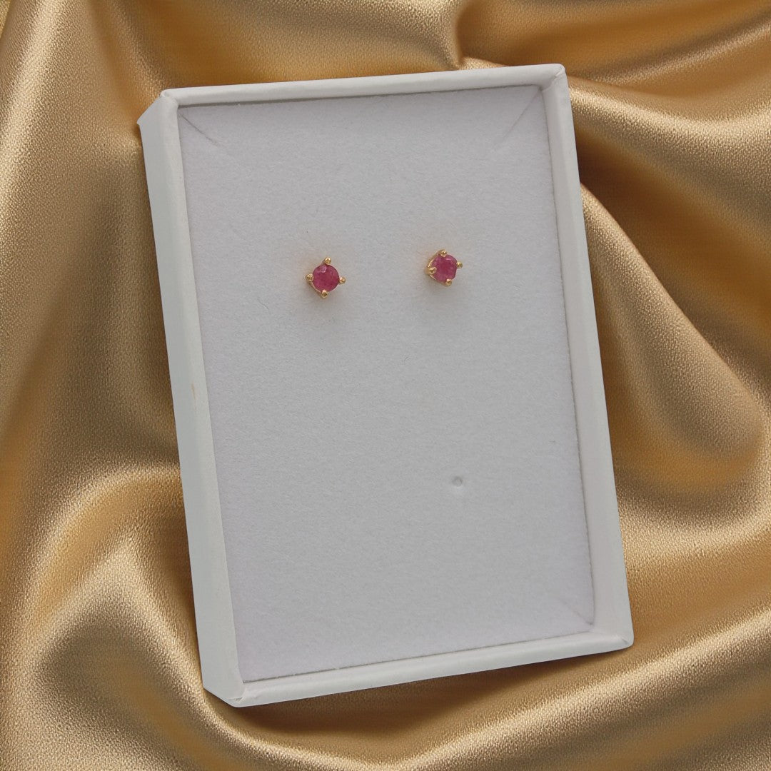 Emira Gold Plated Sterling Silver Ruby Dainty Stud Earrings