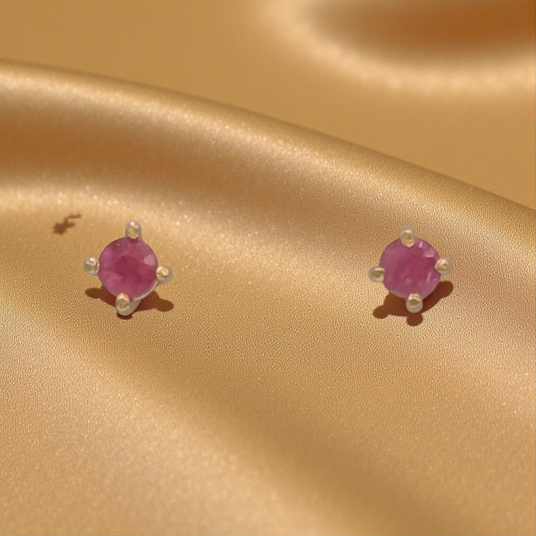 Emira Gold Plated Sterling Silver Ruby Dainty Stud Earrings