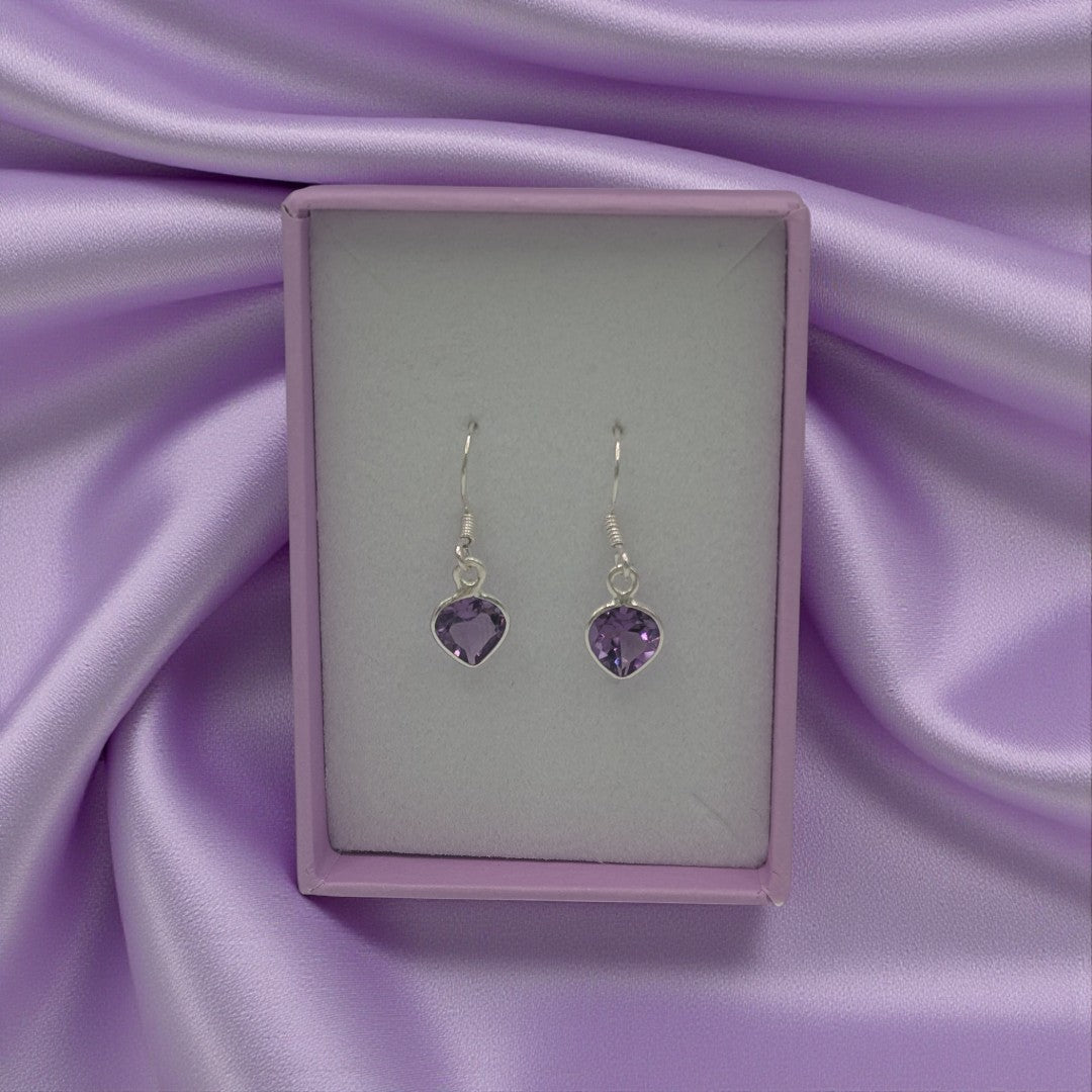 Sterling Silver Amethyst Teardrop Earrings 1"