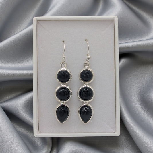 Sterling Silver Emira Black Onyx Multi Stone Drop Earrings 1.75"