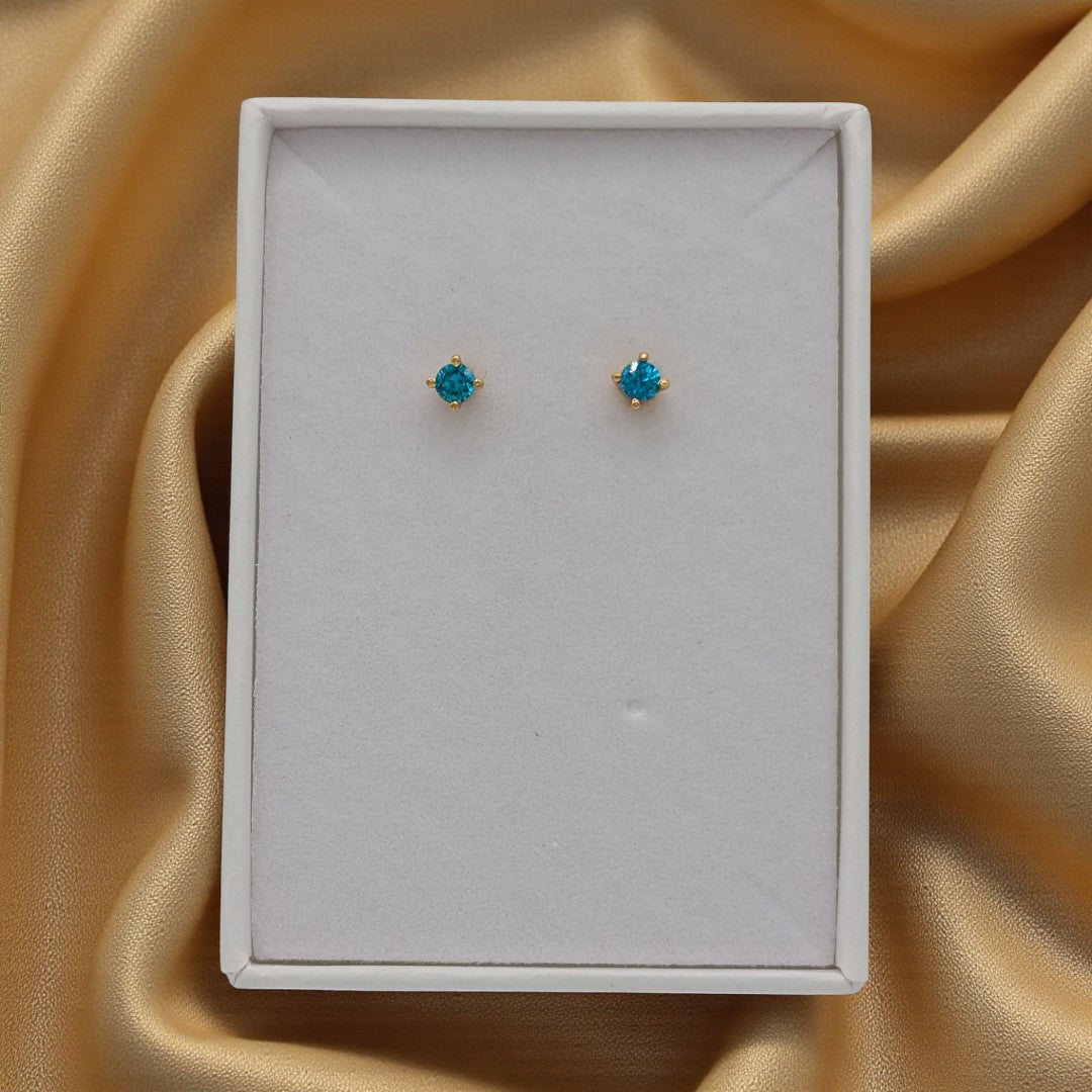 Emira Gold Plated Sterling Silver London Blue Topaz Dainty Stud Earrings
