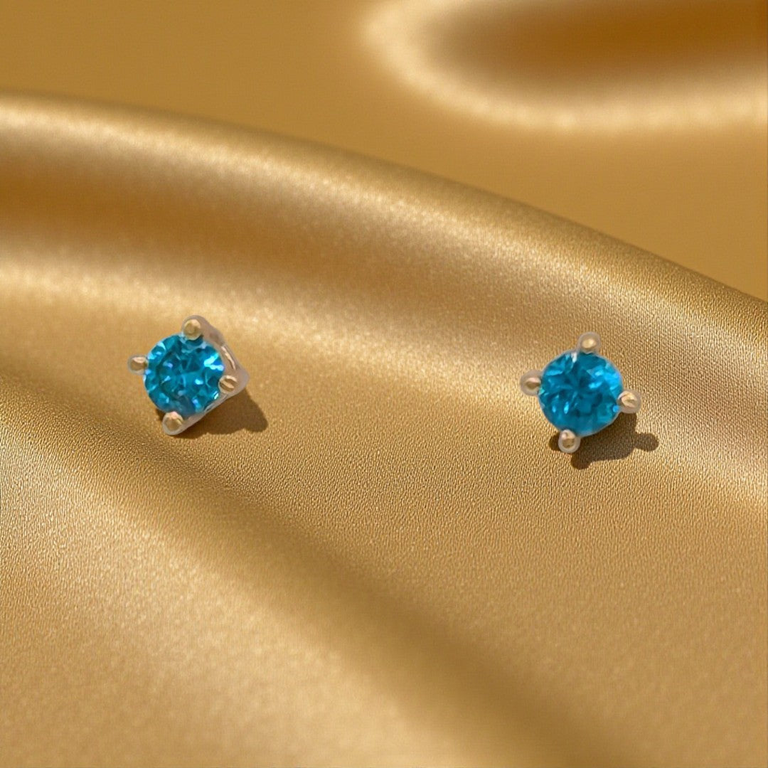 Emira Gold Plated Sterling Silver London Blue Topaz Dainty Stud Earrings