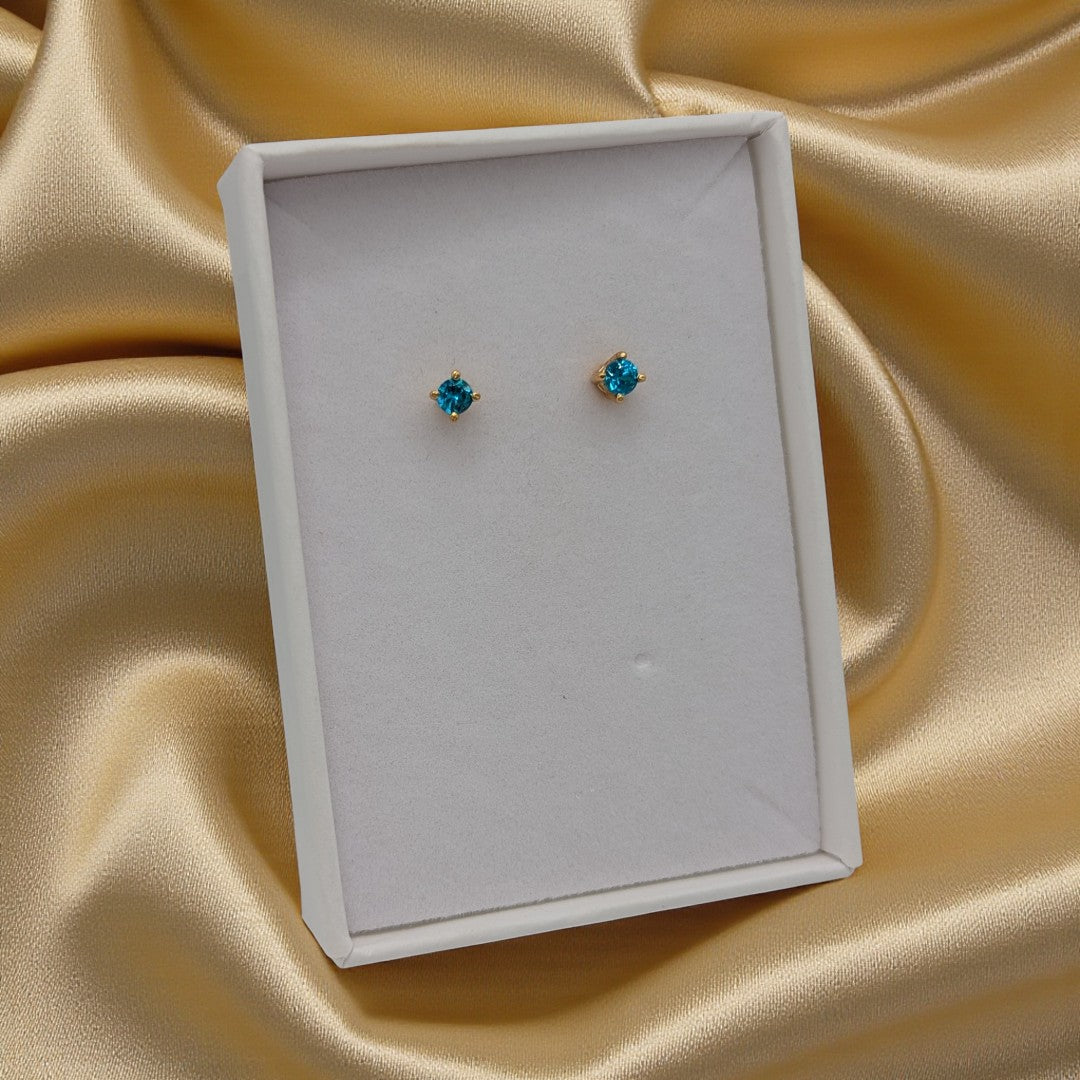 Emira Gold Plated Sterling Silver London Blue Topaz Dainty Stud Earrings