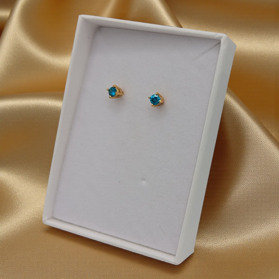Emira Gold Plated Sterling Silver London Blue Topaz Dainty Stud Earrings