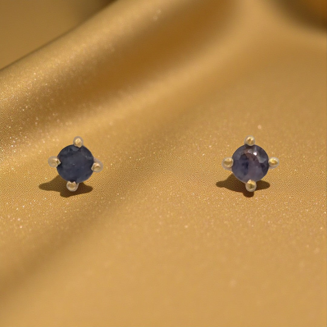 Emira Gold Plated Sterling Silver Iolite Dainty Stud Earrings