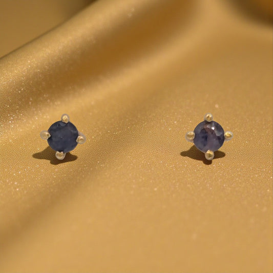Emira Gold Plated Sterling Silver Iolite Dainty Stud Earrings