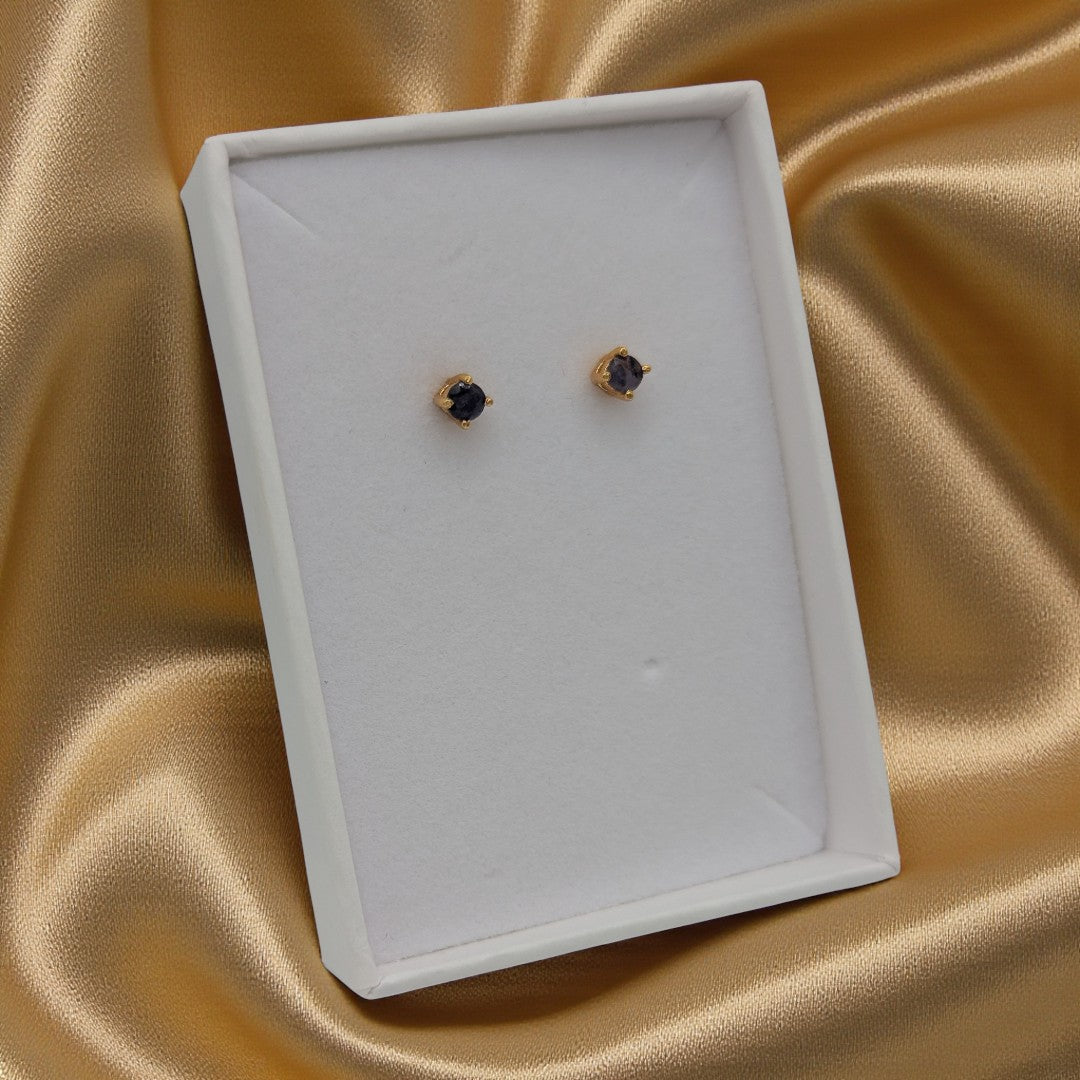 Emira Gold Plated Sterling Silver Iolite Dainty Stud Earrings