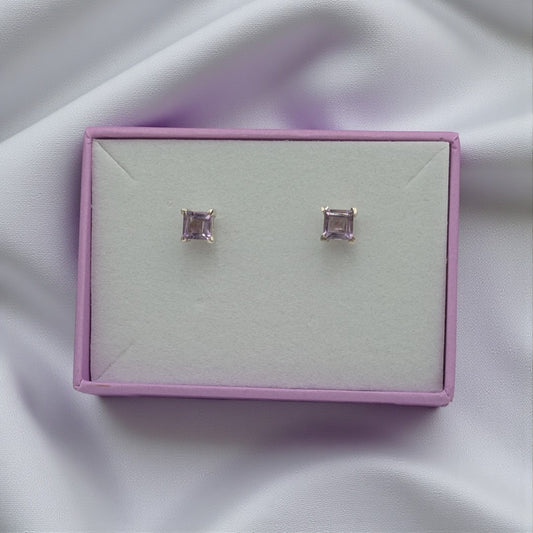 Sterling Silver Amethyst Square Stud Earrings 0.2"