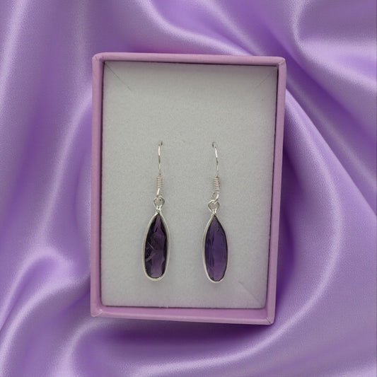 Sterling Silver Amethyst Drop Earrings 1.4"