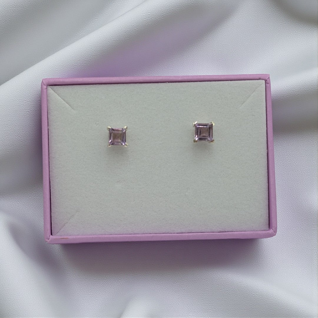 Sterling Silver Amethyst Square Stud Earrings 0.2"