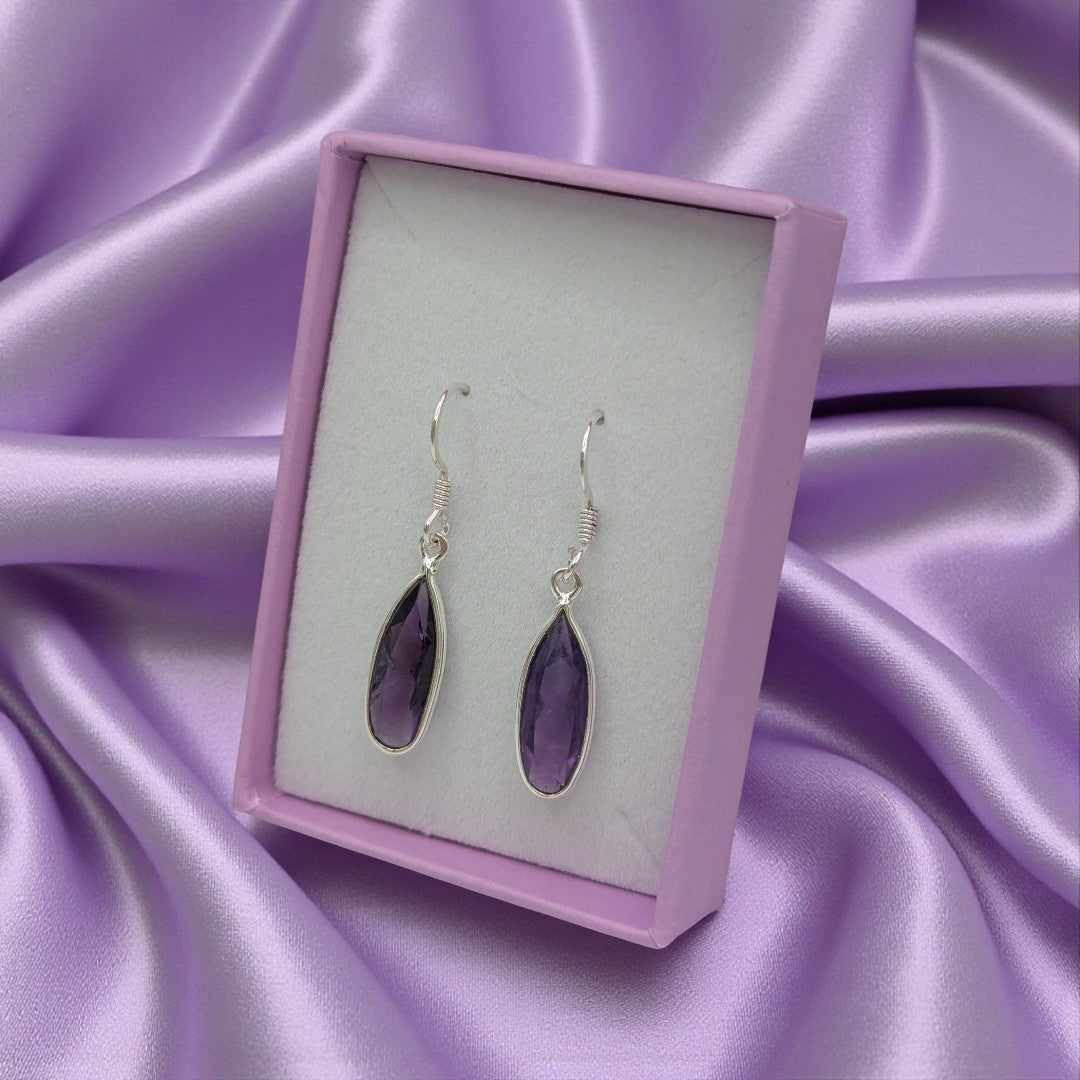 Sterling Silver Amethyst Drop Earrings 1.4"