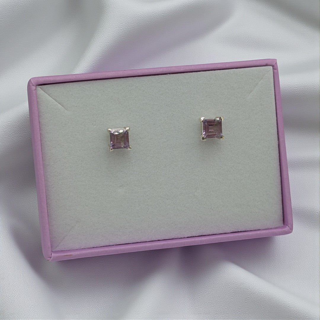 Sterling Silver Amethyst Square Stud Earrings 0.2"