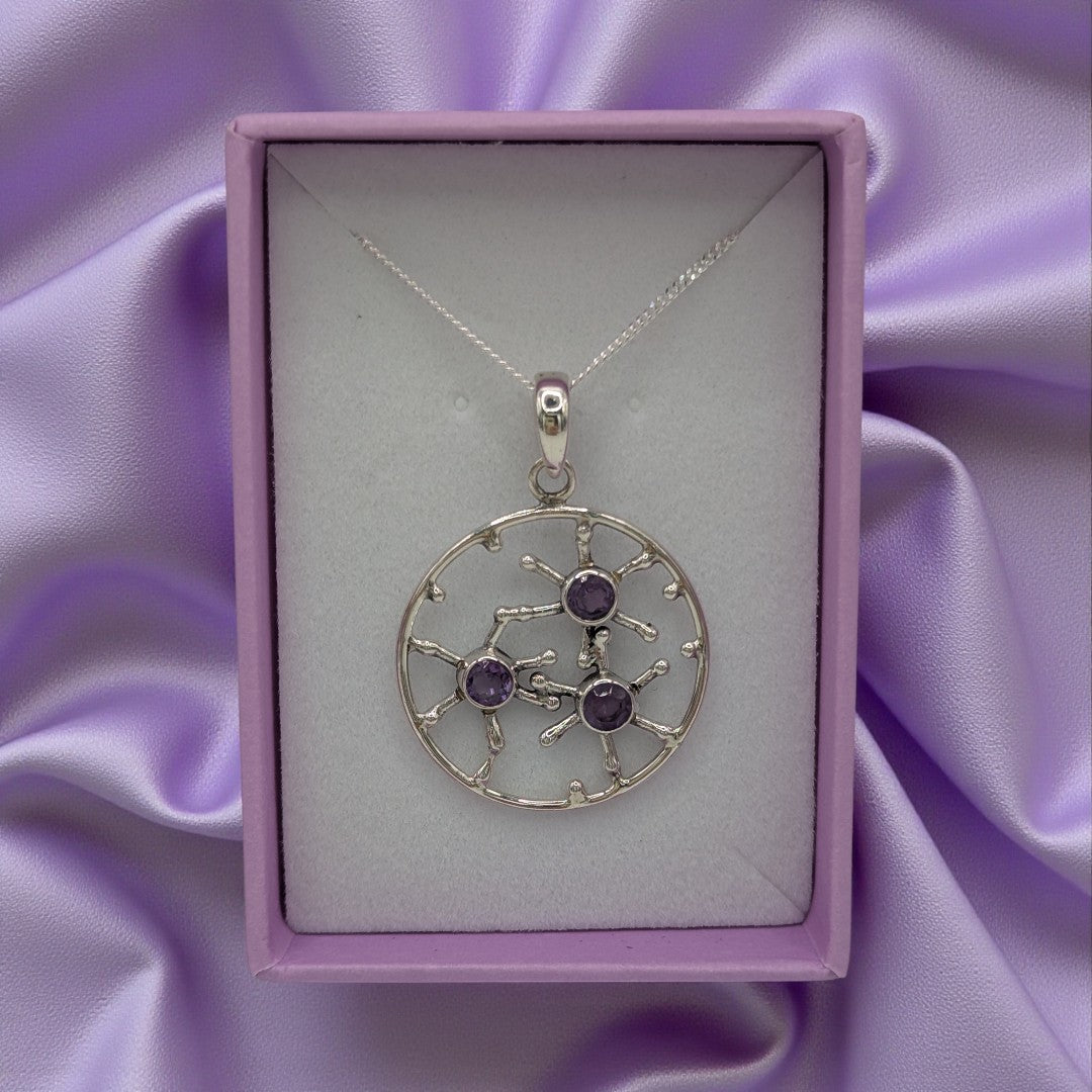Sterling Silver Amethyst Multi Stone Sunburst Necklace