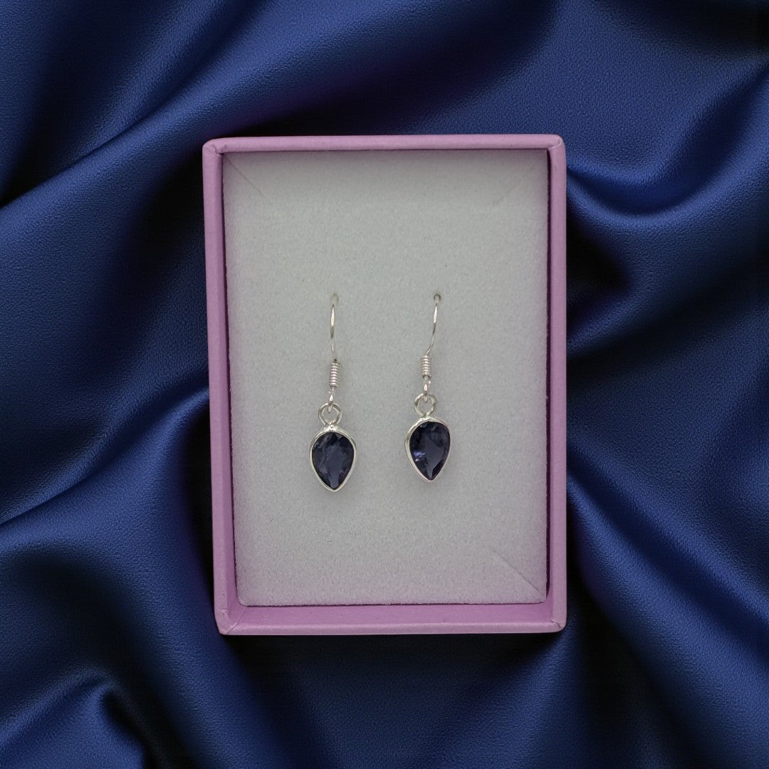 Sterling Silver Iolite Teardrop Earrings 1.1"