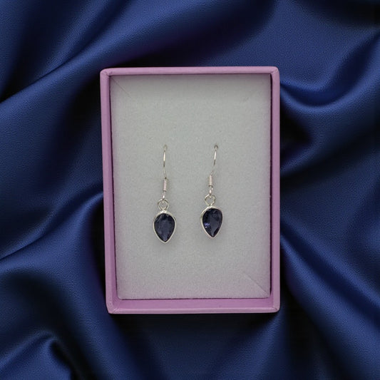 Sterling Silver Iolite Teardrop Earrings 1.1"