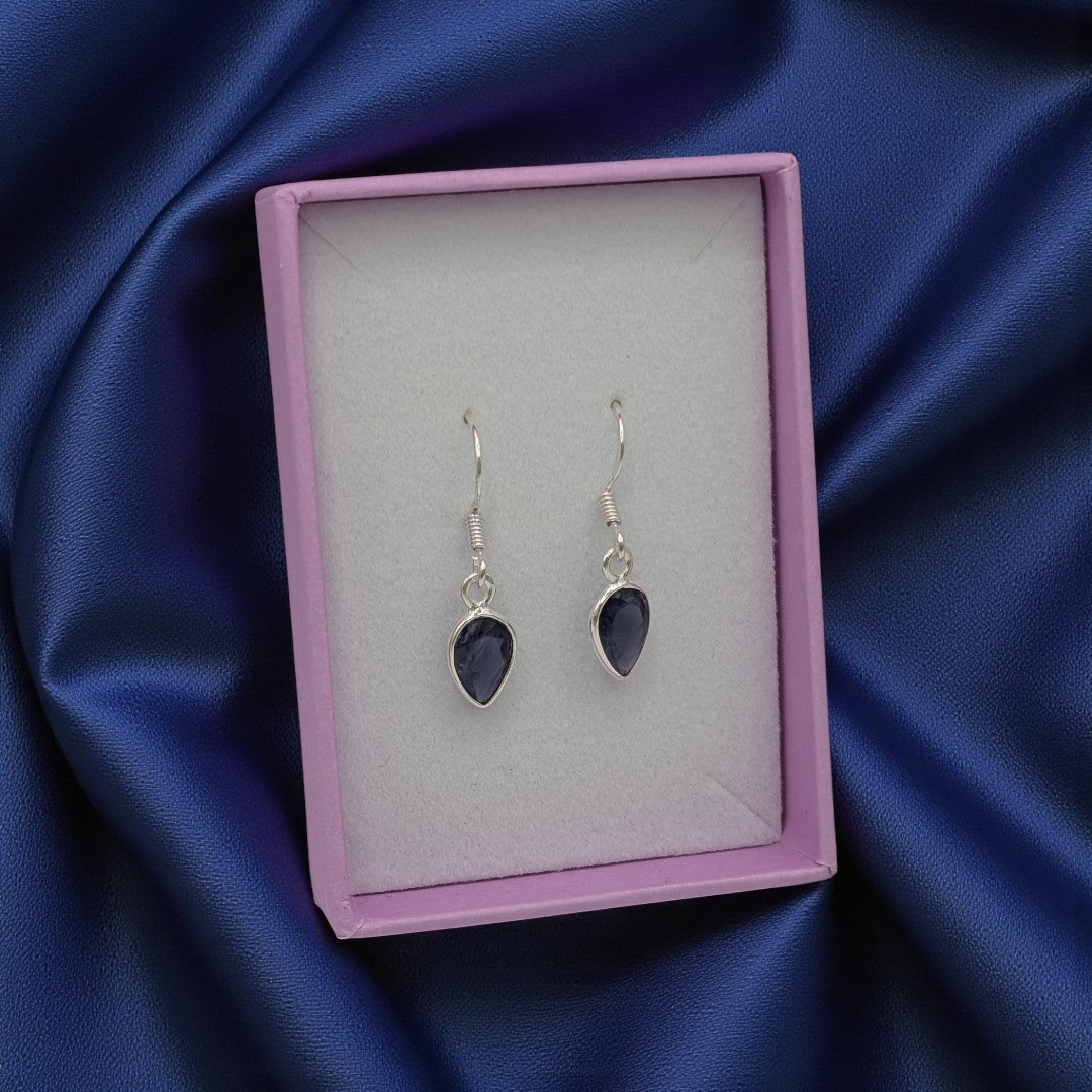 Sterling Silver Iolite Teardrop Earrings 1.1"