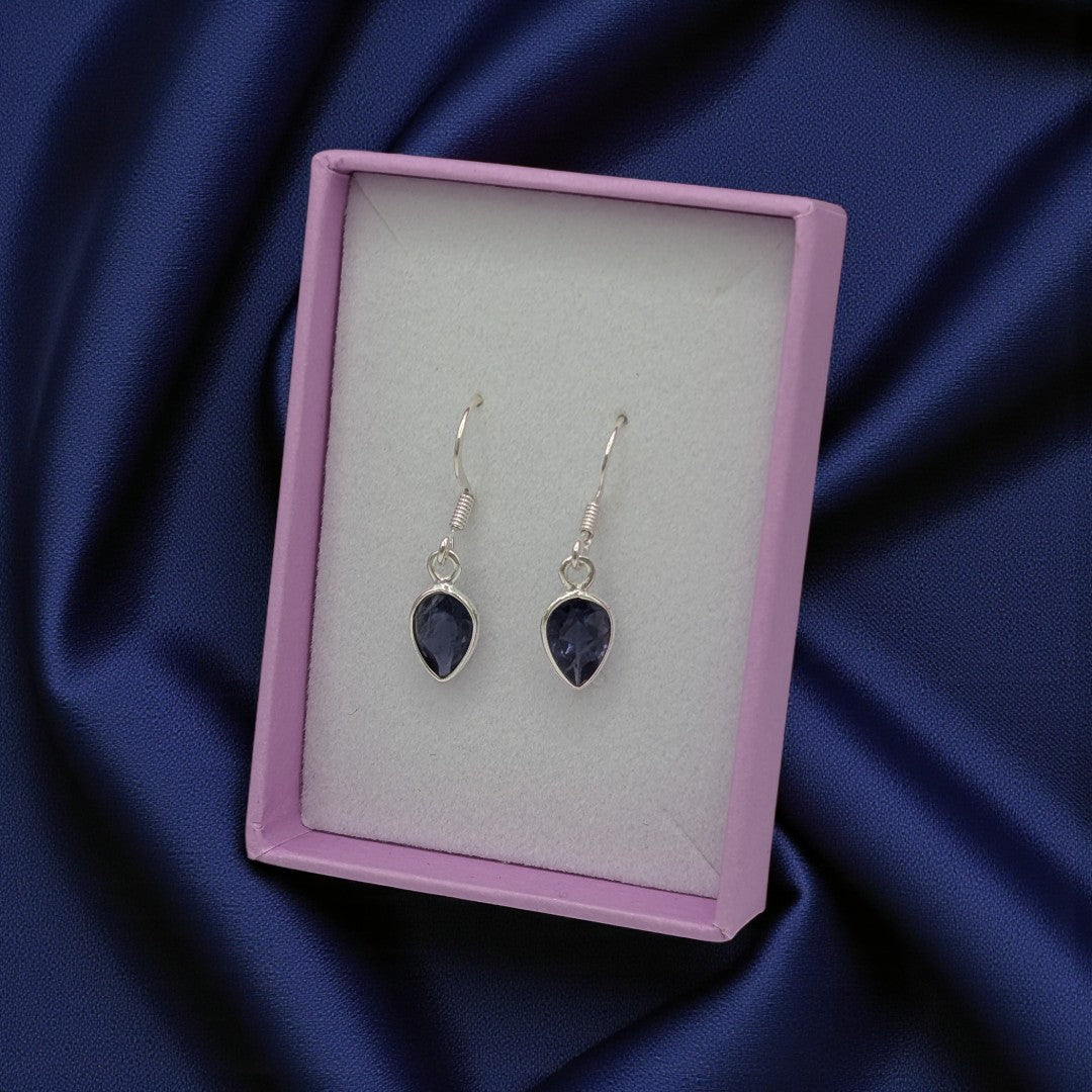 Sterling Silver Iolite Teardrop Earrings 1.1"