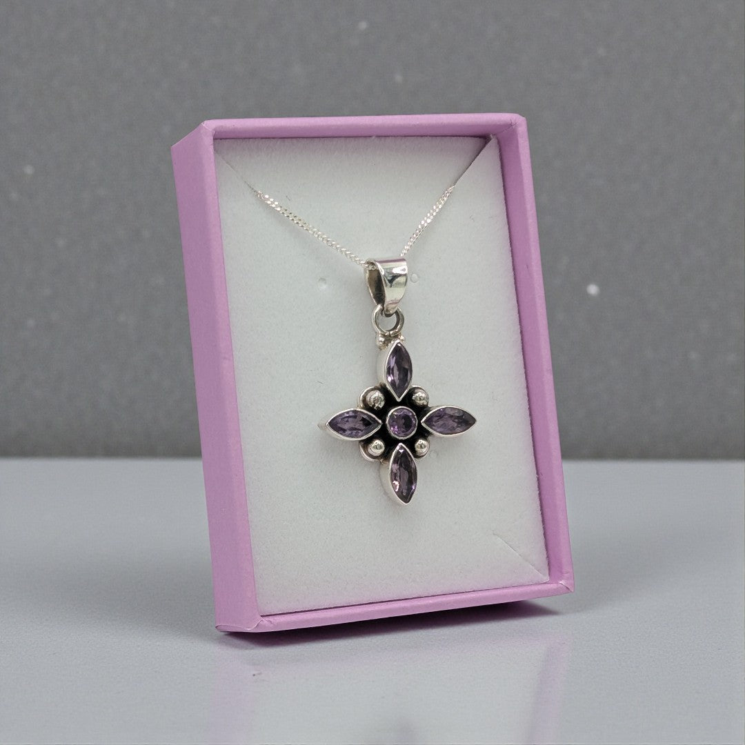 Sterling Silver Emira Amethyst Five Stone Necklace