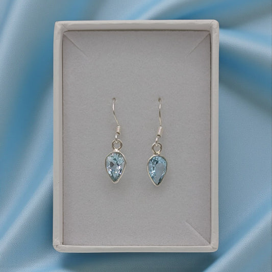 Sterling Silver Blue Topaz Teardrop Earrings 1.1"