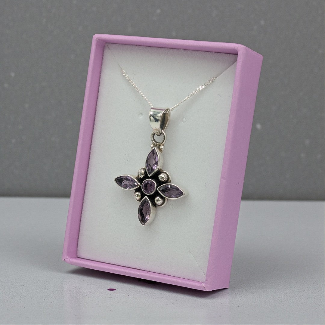 Sterling Silver Emira Amethyst Five Stone Necklace