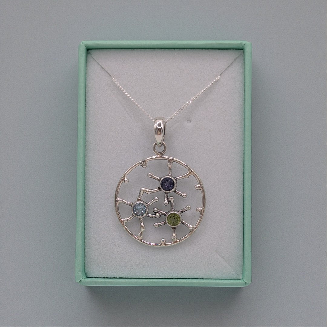 Sterling Silver Emira Multi Stone Sunburst Necklace