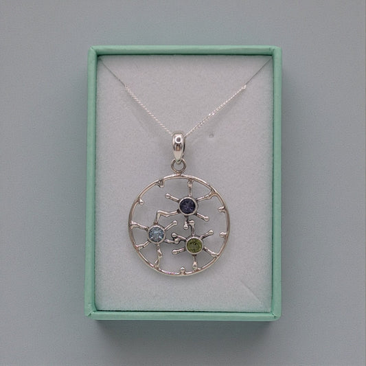 Sterling Silver Emira Multi Stone Sunburst Necklace