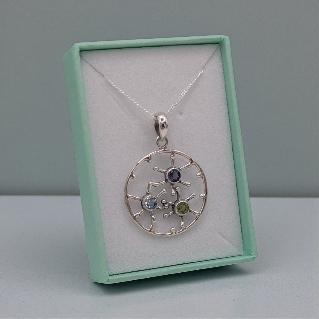 Sterling Silver Emira Multi Stone Sunburst Necklace