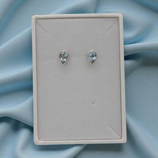 Sterling Silver Emira Blue Topaz Teardrop Stud Earrings 0.3"