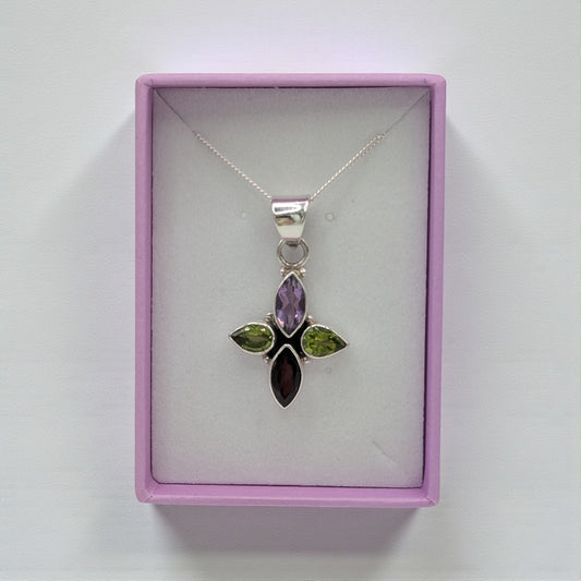 Sterling Silver Emira Amethyst, Peridot & Garnet Multi Stone Necklace