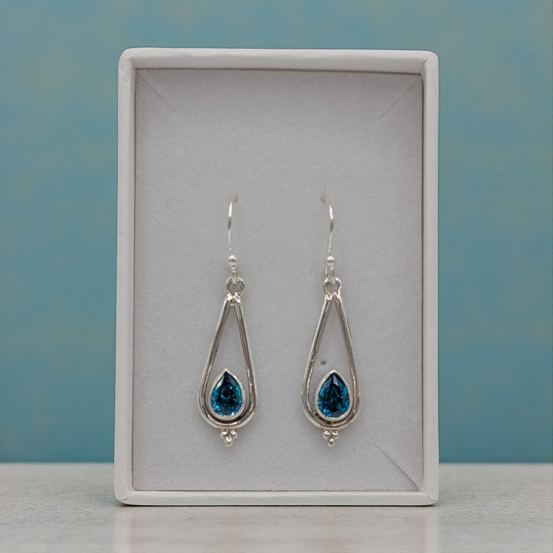 Sterling Silver Emira London Blue Topaz Tear Drop Earrings 1.3"