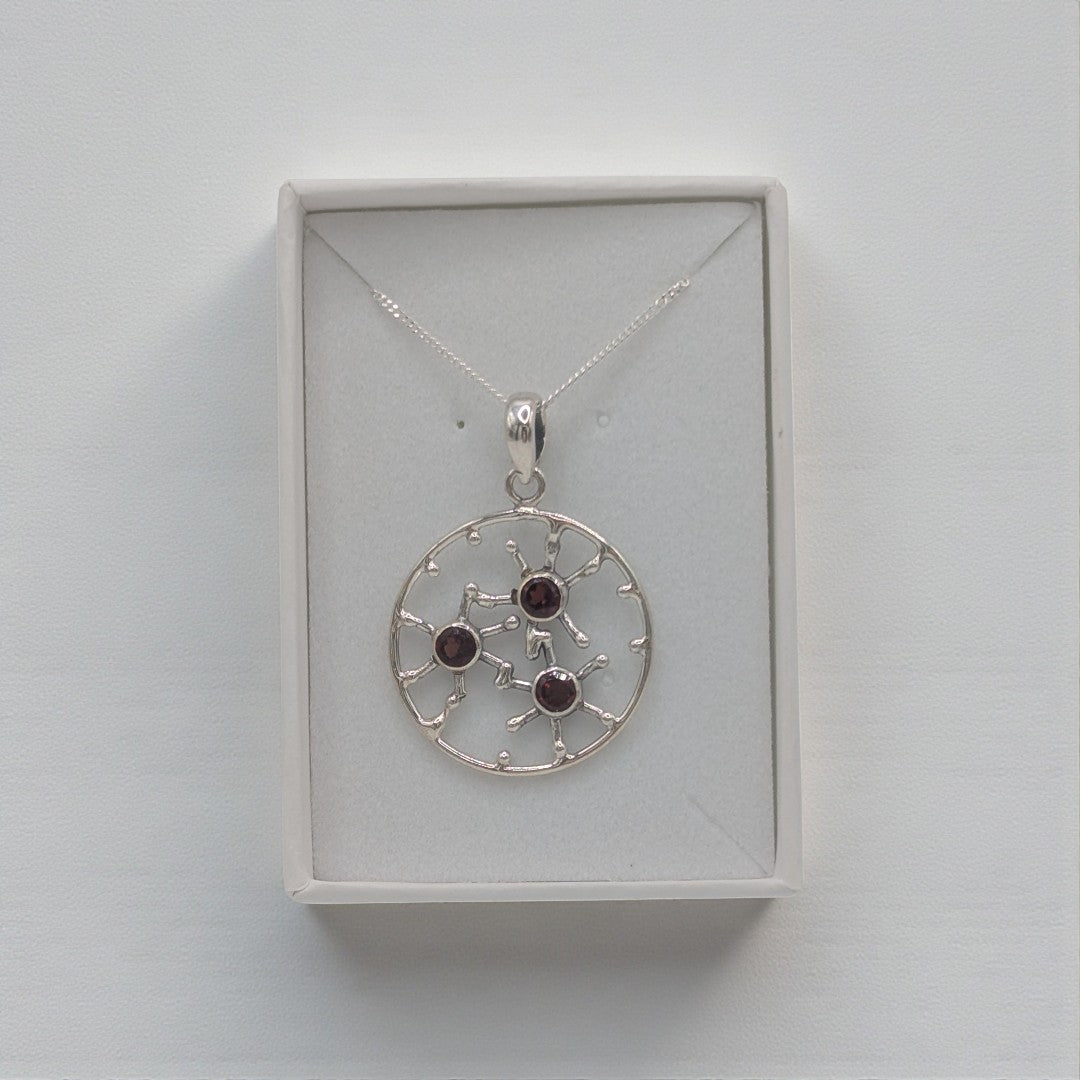 Sterling Silver Emira Garnet Sunburst Necklace