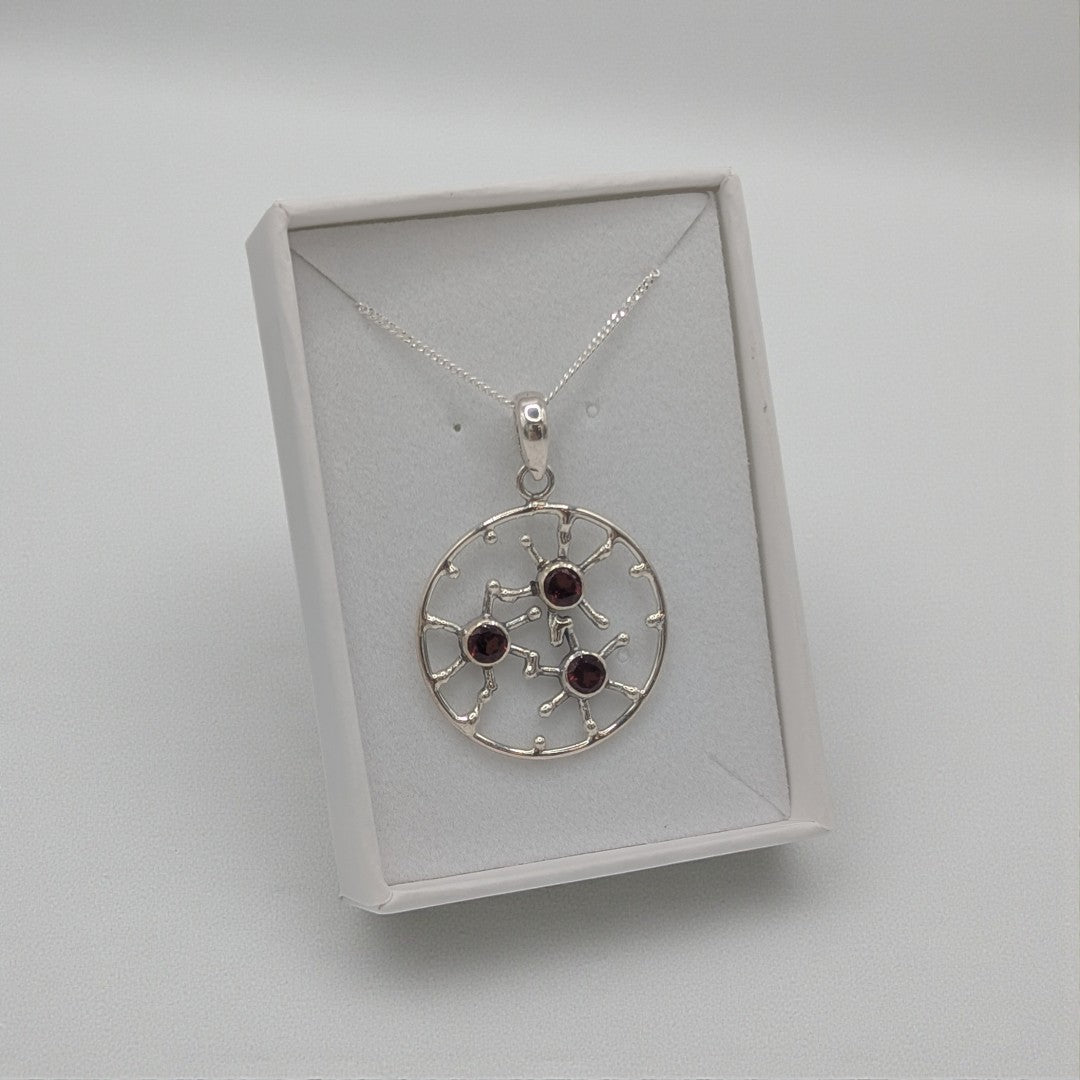 Sterling Silver Emira Garnet Sunburst Necklace