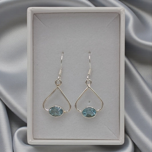 Sterling Silver Emira Blue Topaz Open Teardrop Earrings 1.3"