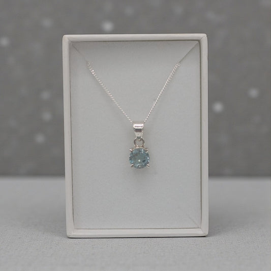 Sterling Silver Blue Topaz Round Stone Necklace