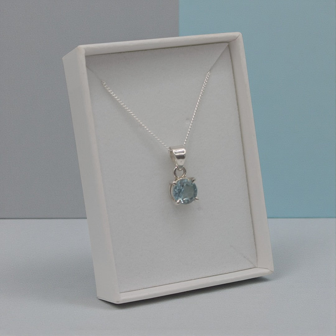 Sterling Silver Blue Topaz Round Stone Necklace