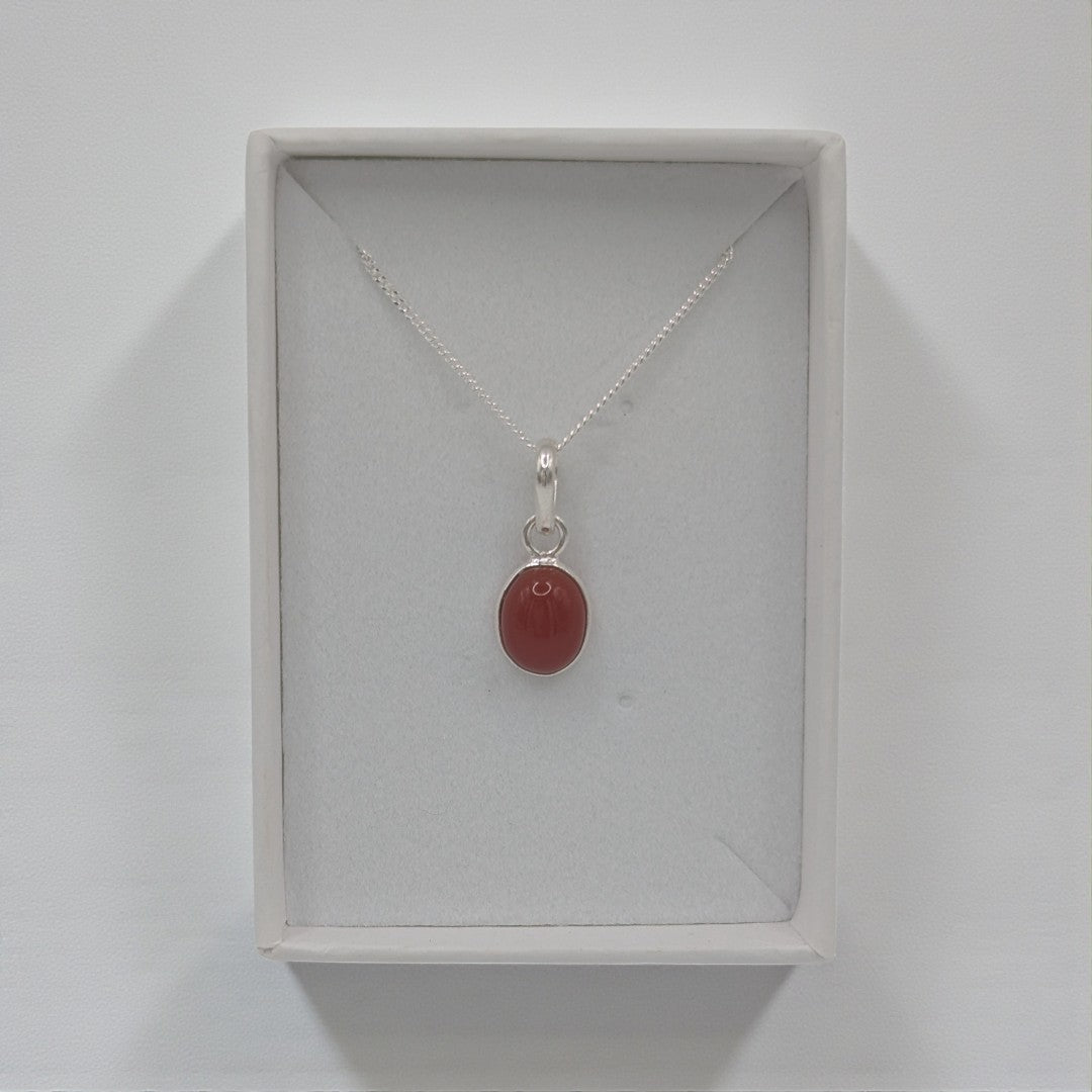 Sterling Silver Dainty Carnelian Oval Stone Necklace