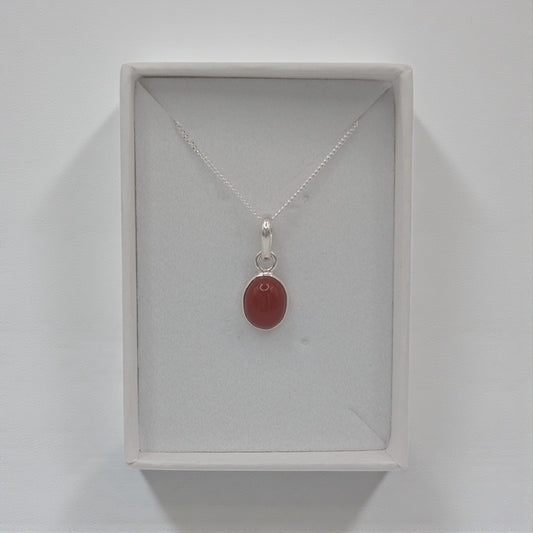 Sterling Silver Dainty Carnelian Oval Stone Necklace