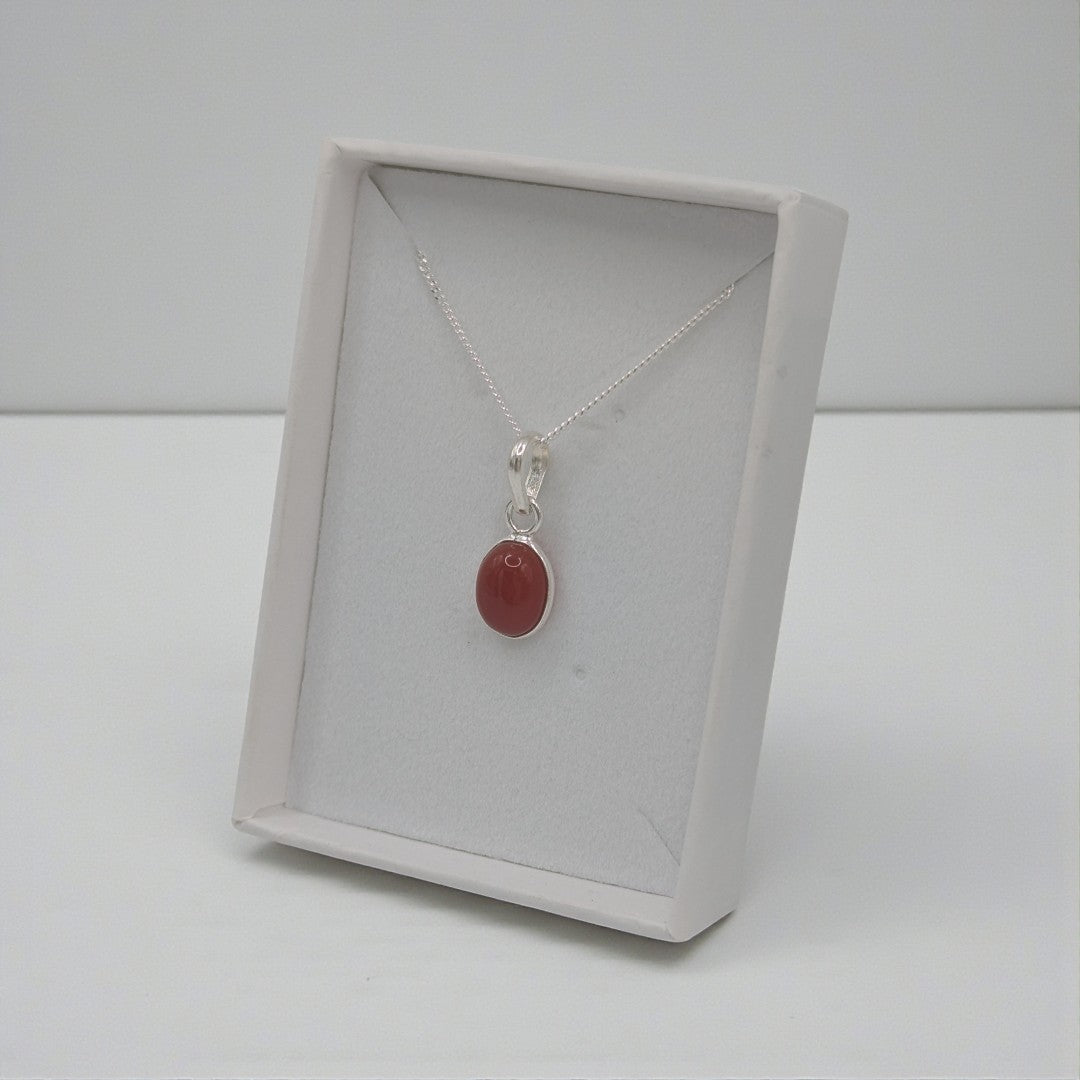 Sterling Silver Dainty Carnelian Oval Stone Necklace