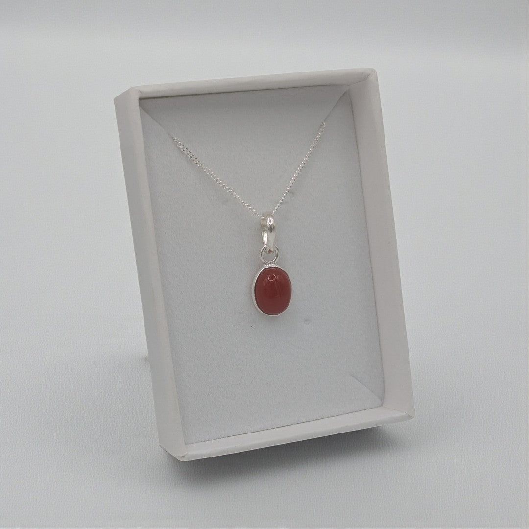 Sterling Silver Dainty Carnelian Oval Stone Necklace