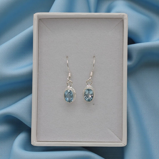 Sterling Silver Emira Blue Topaz Oval Drop Earrings 1"