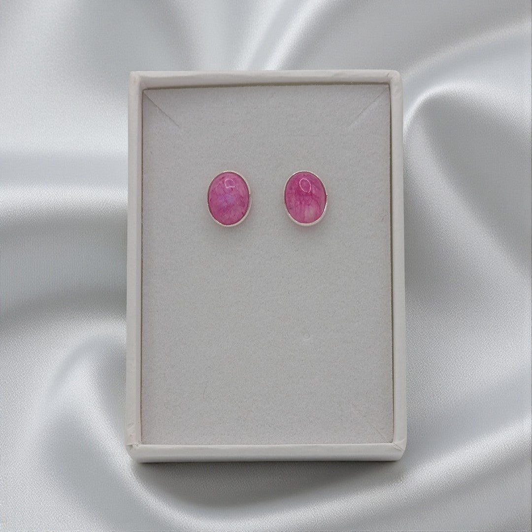 Sterling Silver Emira Pink Moonstone Oval Stud Earrings 0.5"