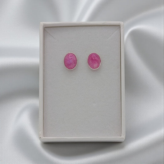 Sterling Silver Emira Pink Moonstone Oval Stud Earrings 0.5"